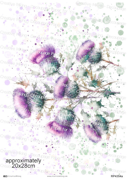 Thistle Watercolor Splash Decoupage Paper | RP4354a