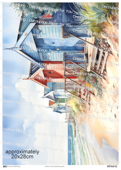 Seaside Beach Huts Decoupage Paper | RP4410