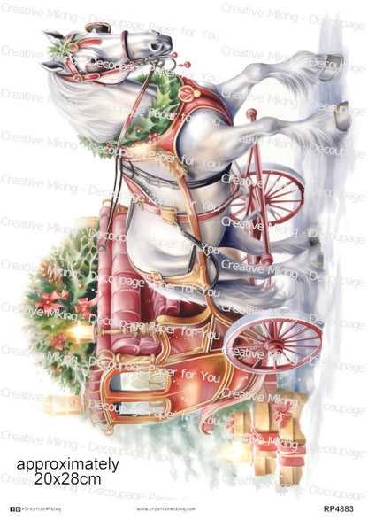 Vintage Christmas Horse And Carriage Decoupage Paper | RP4883