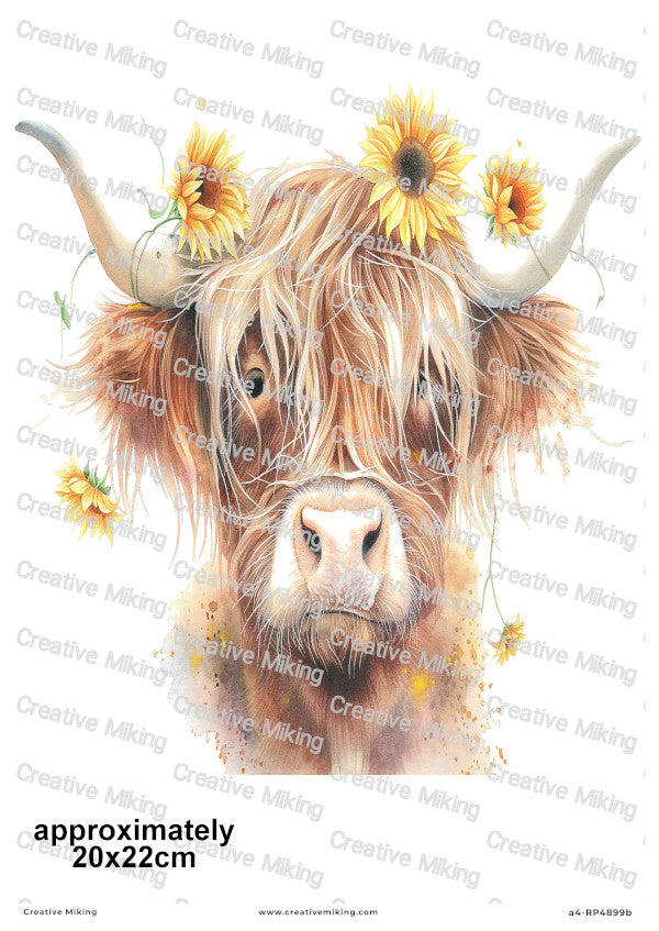Highland Cow With Sunflowers Decoupage Paper | RP4899b