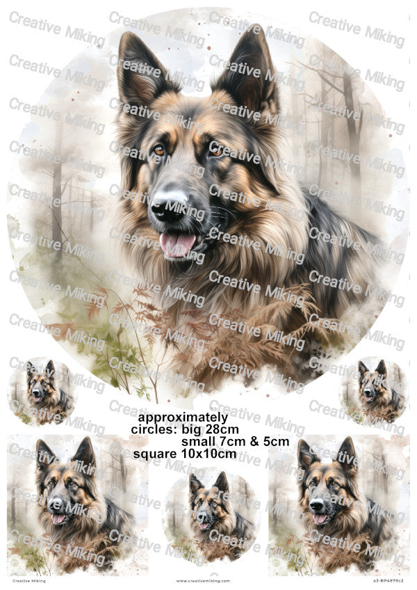 German Shepherd Dog Watercolor Splashes Decoupage Rice Paper | RP4979c2