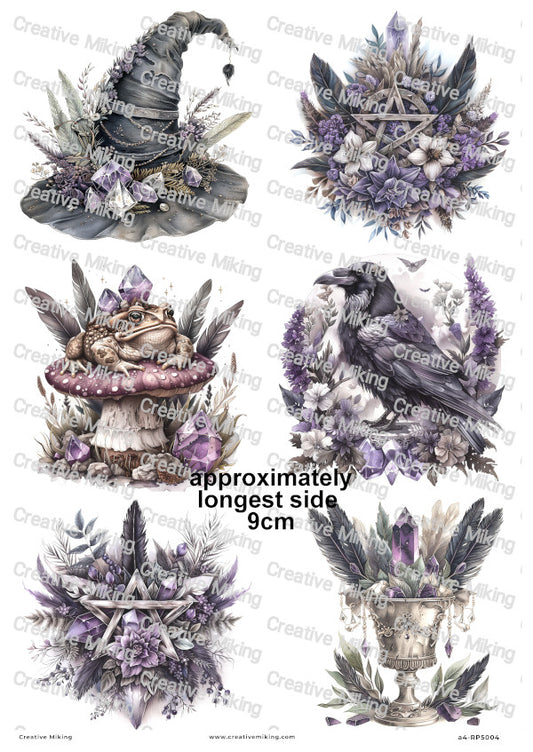Wiccan Witch Elements With Crystals And Raven Decoupage Rice Paper | RP5004