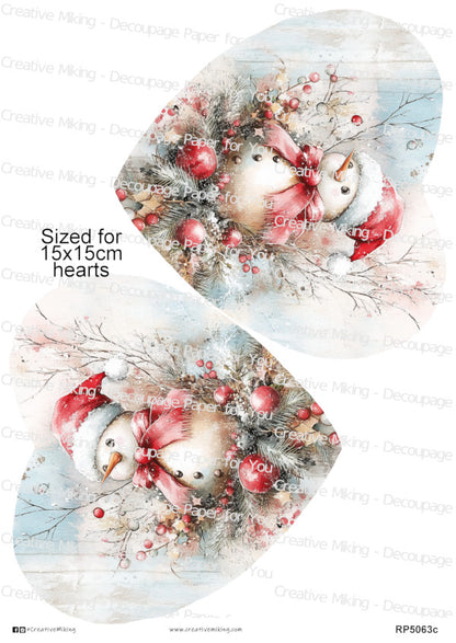 Snowman With Red Bow Christmas Decoupage Paper | RP5063c