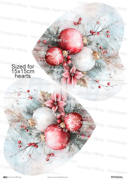 Christmas Ornaments With Red Berries Decoupage Paper | RP5064c