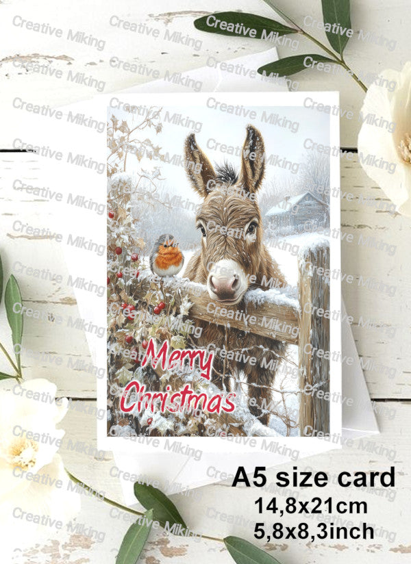 RP5091a - Donkey with Robin "Merry Christmas"