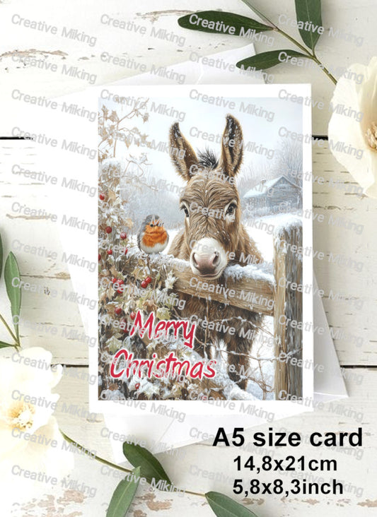 RP5091a - Donkey with Robin "Merry Christmas"