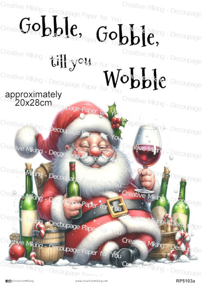 Santa Drinking Wine Funny Christmas Decoupage Rice Paper | RP5103a