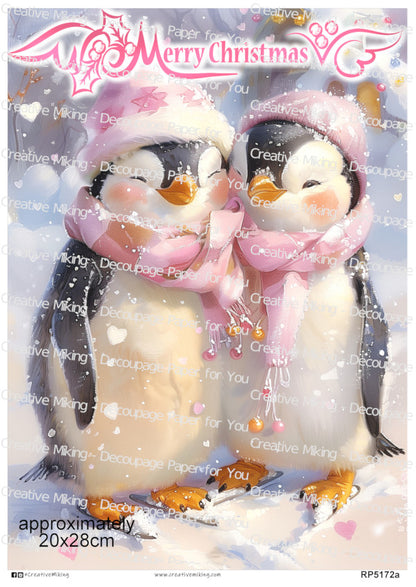 Penguins Christmas Decoupage Paper – “Merry Christmas” | RP5172a