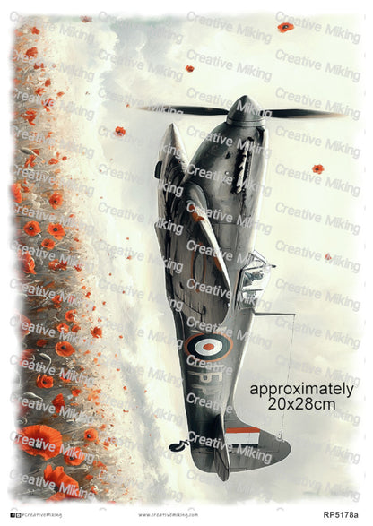 Spitfire Fighter Plane Over Poppy Field Decoupage Paper | RP5178a