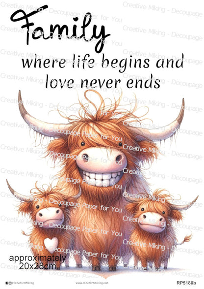 Highland Cow Family Decoupage Rice Paper | RP5180b