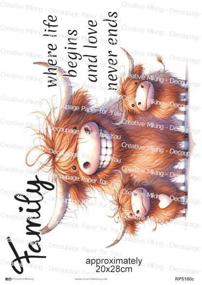 Highland Cow Family Decoupage Paper | RP5180c