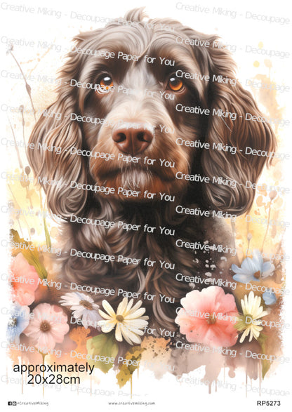 Cockapoo Dog Portrait Among Flowers Decoupage Paper | RP5273