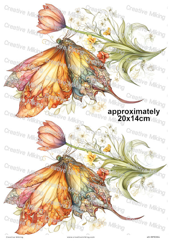 Butterfly With Tulip Flower Decoupage Rice Paper | RP5364