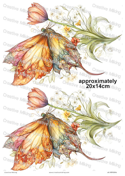Butterfly With Tulip Flower Decoupage Rice Paper | RP5364