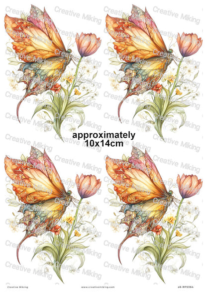 Butterfly With Tulip Flower Decoupage Rice Paper | RP5364