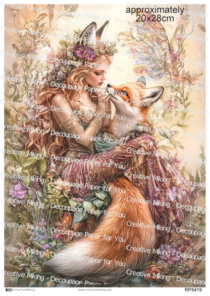 Fox Fairy In Woodland Embrace Decoupage Paper | RP5419