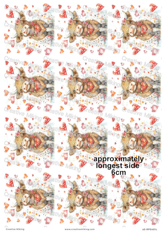 Highland Cow With Heart Decoupage Paper | RP5451c