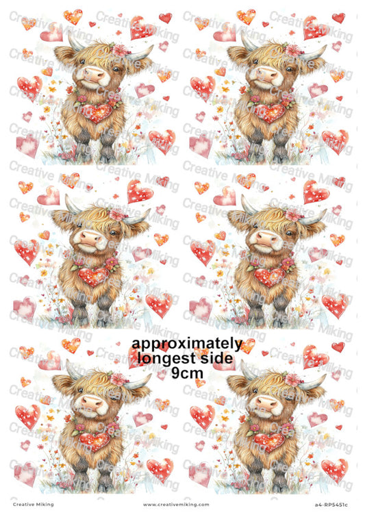 Highland Cow With Heart Decoupage Paper | RP5451c