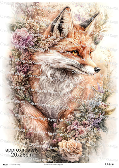 Fox Among Flowers Decoupage Paper | RP5494