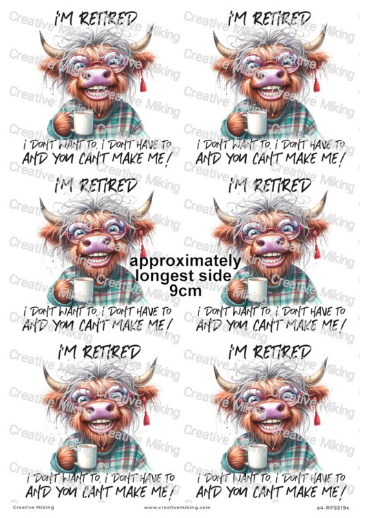 Highland Cow Retirement Funny Decoupage Paper | RP5519c