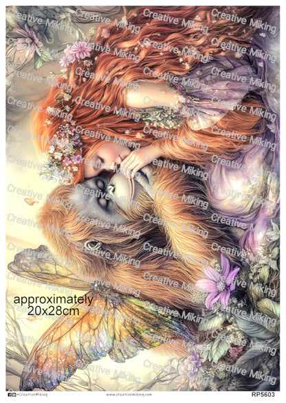 Orangutan With Fairy Woman Among Forest Flowers Decoupage Paper | RP5603