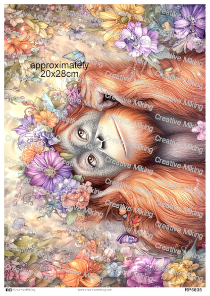 Orangutan in Enchanted Floral Garden Decoupage Paper | RP5605