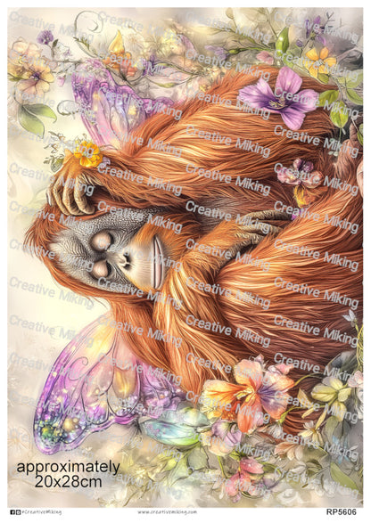 Orangutan Fairy in Enchanted Floral Garden Decoupage Paper | RP5606