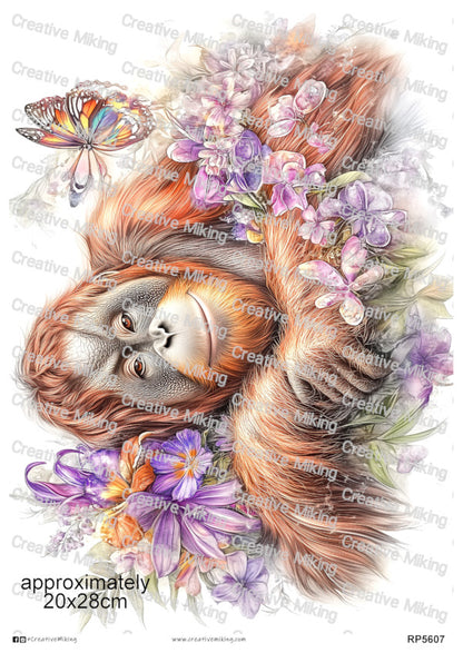 Orangutan Among Flowers Decoupage Rice Paper | RP5607