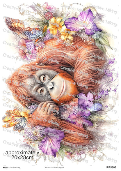 Orangutan Among Flowers Decoupage Paper | RP5608