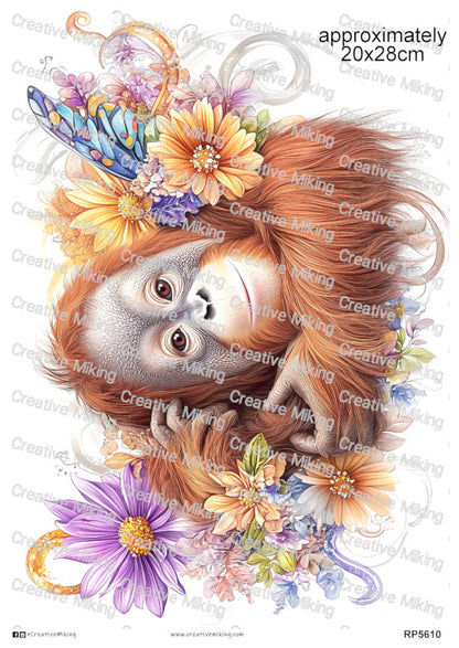 Orangutan Fairy Among Flowers Decoupage Paper | RP5610