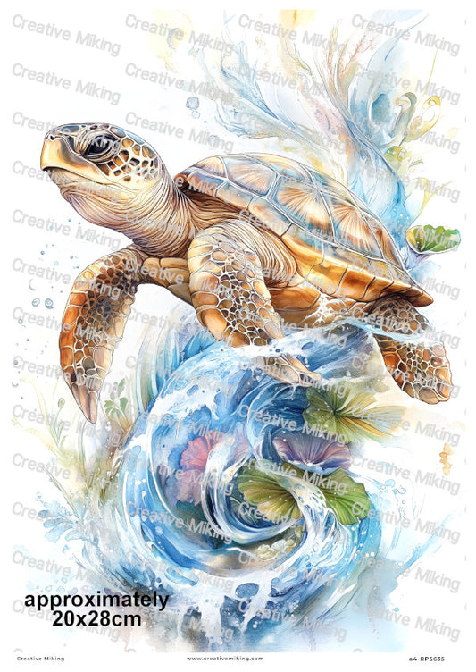 Sea Turtle Swimming In Ocean Waves Decoupage Rice Paper | RP5635