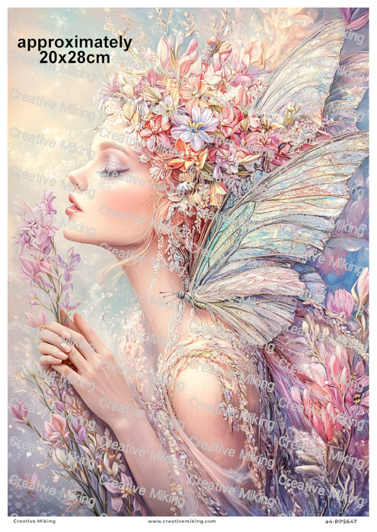Floral Fairy With Butterfly Wings Decoupage Paper | RP5647