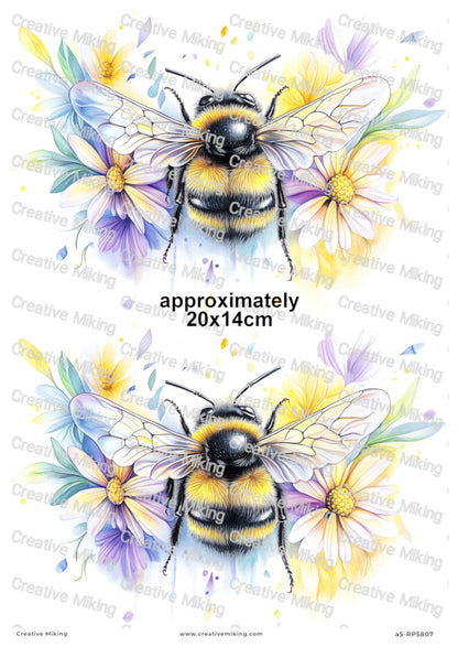 Bumblebee With Wildflowers Decoupage Rice Paper | RP5807