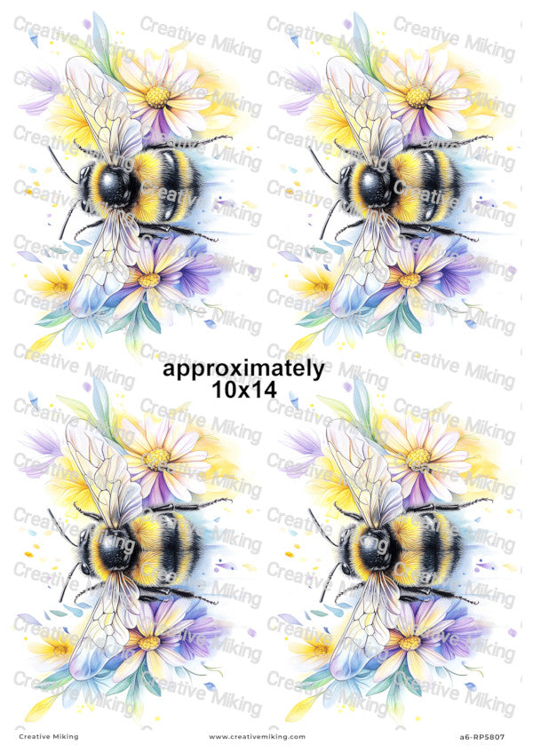 Bumblebee With Wildflowers Decoupage Rice Paper | RP5807