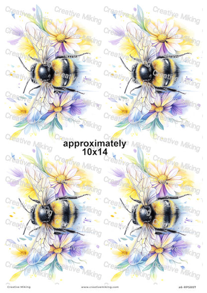 Bumblebee With Wildflowers Decoupage Rice Paper | RP5807