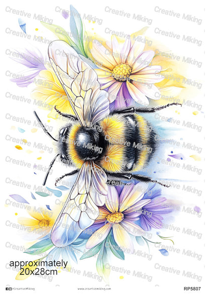 Bumblebee With Wildflowers Decoupage Rice Paper | RP5807