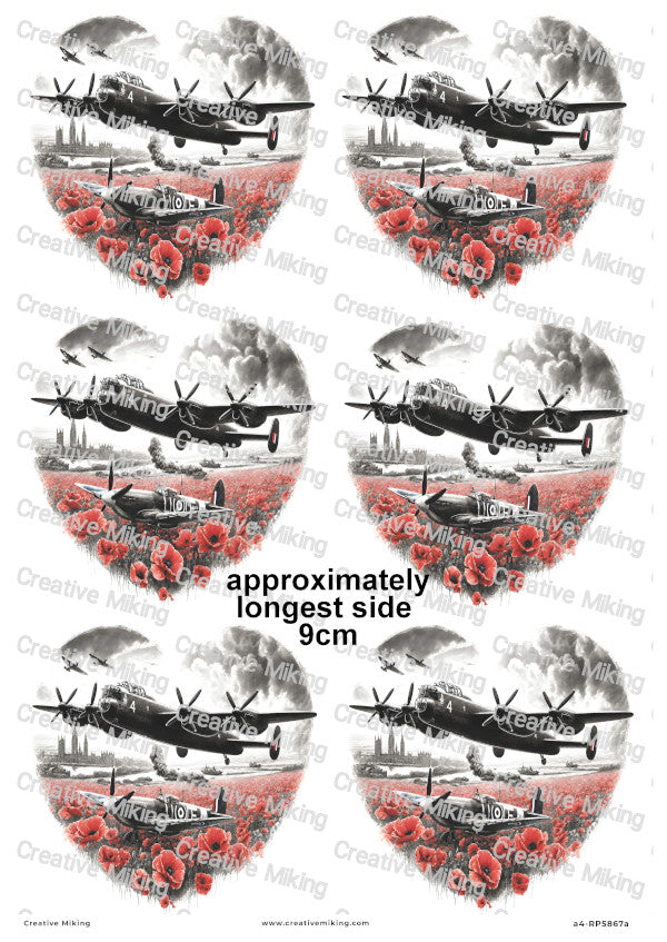 Lancaster Bomber With Poppies Remembrance Decoupage Rice Paper | RP5867a