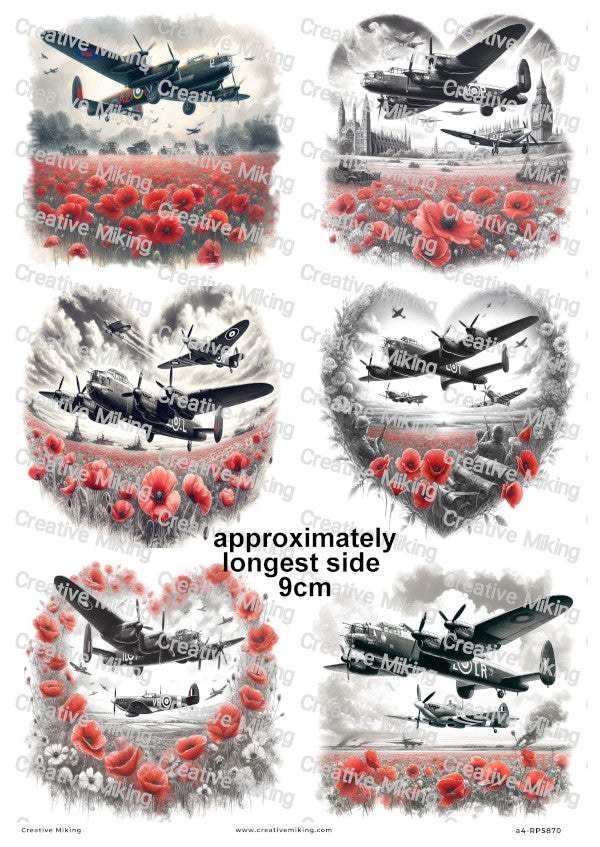 Lancaster Bomber With Poppies Remembrance Decoupage Rice Paper | RP5870