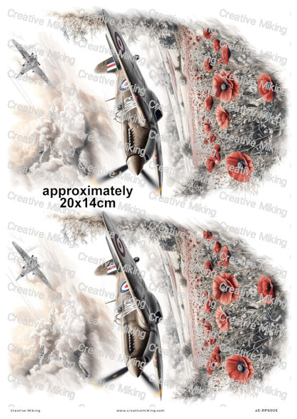 WWII Spitfire Aircraft Over Poppy Field Decoupage Rice Paper | RP6005