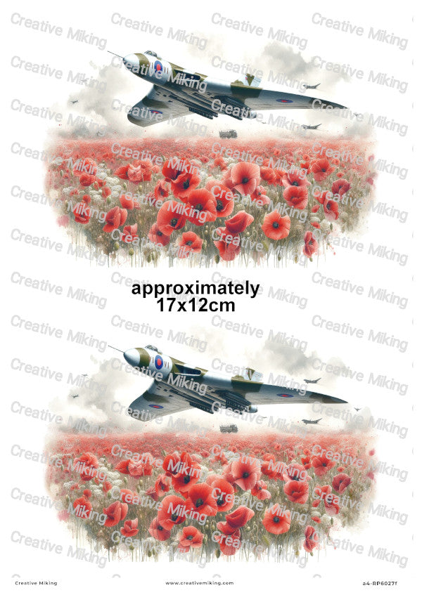 Avro Vulcan Bomber With Poppies Remembrance Decoupage Rice Paper | RP6027f