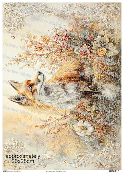 Fox Among Ornamental Florals Decoupage Paper | RP6115