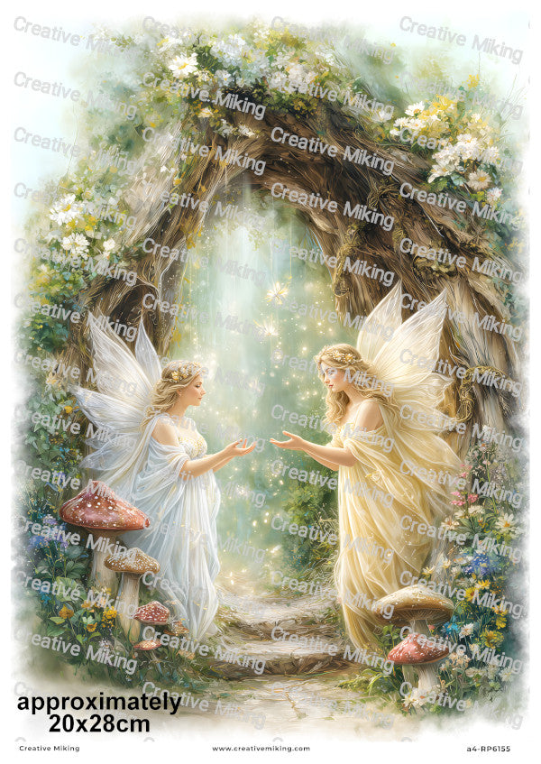 Woodland Fairies At Enchanted Forest Gate Decoupage Paper | RP6155