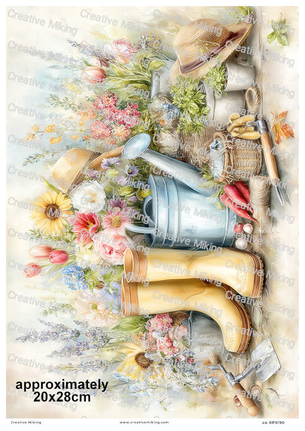 Cottage Garden Wellies With Flowers Decoupage Rice Paper | RP6190
