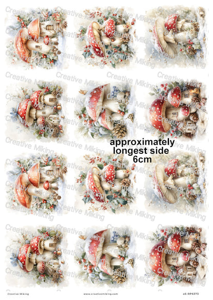 Winter Toadstool Houses Christmas Decoupage Rice Paper | RP6373
