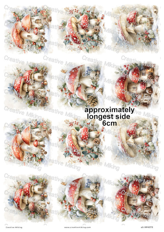 Winter Toadstool Houses Christmas Decoupage Rice Paper | RP6373