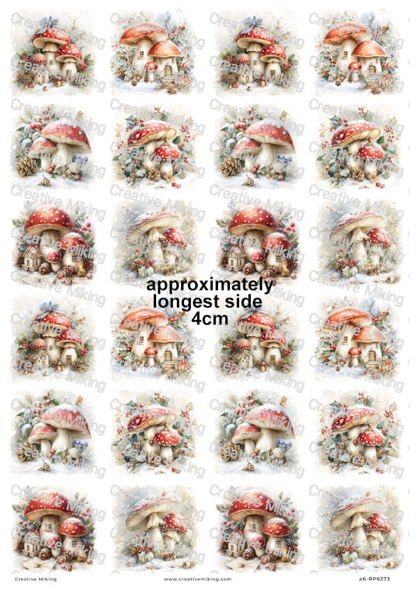 Winter Toadstool Houses Christmas Decoupage Rice Paper | RP6373