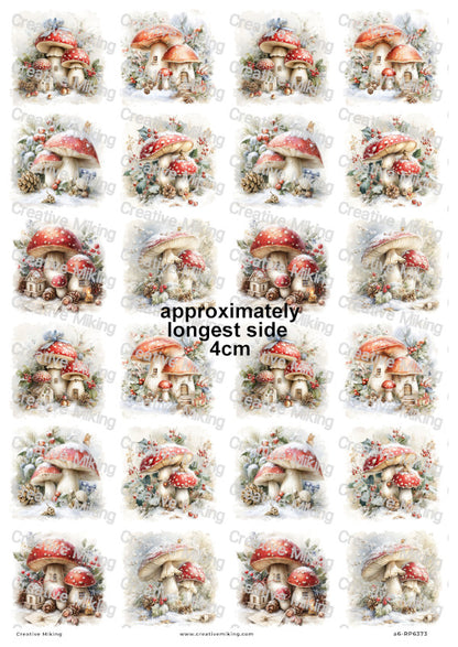Winter Toadstool Houses Christmas Decoupage Rice Paper | RP6373