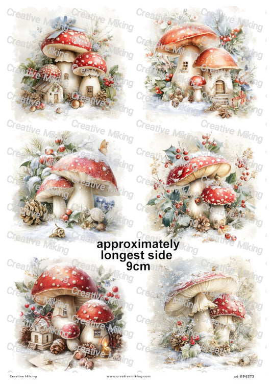 Winter Toadstool Houses Christmas Decoupage Rice Paper | RP6373