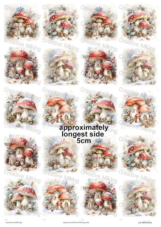 Winter Toadstool Houses Christmas Decoupage Rice Paper | RP6373a