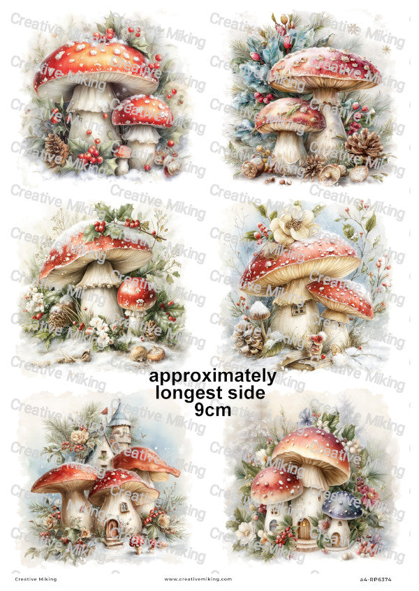 Winter Toadstool Houses Christmas Decoupage Rice Paper | RP6374